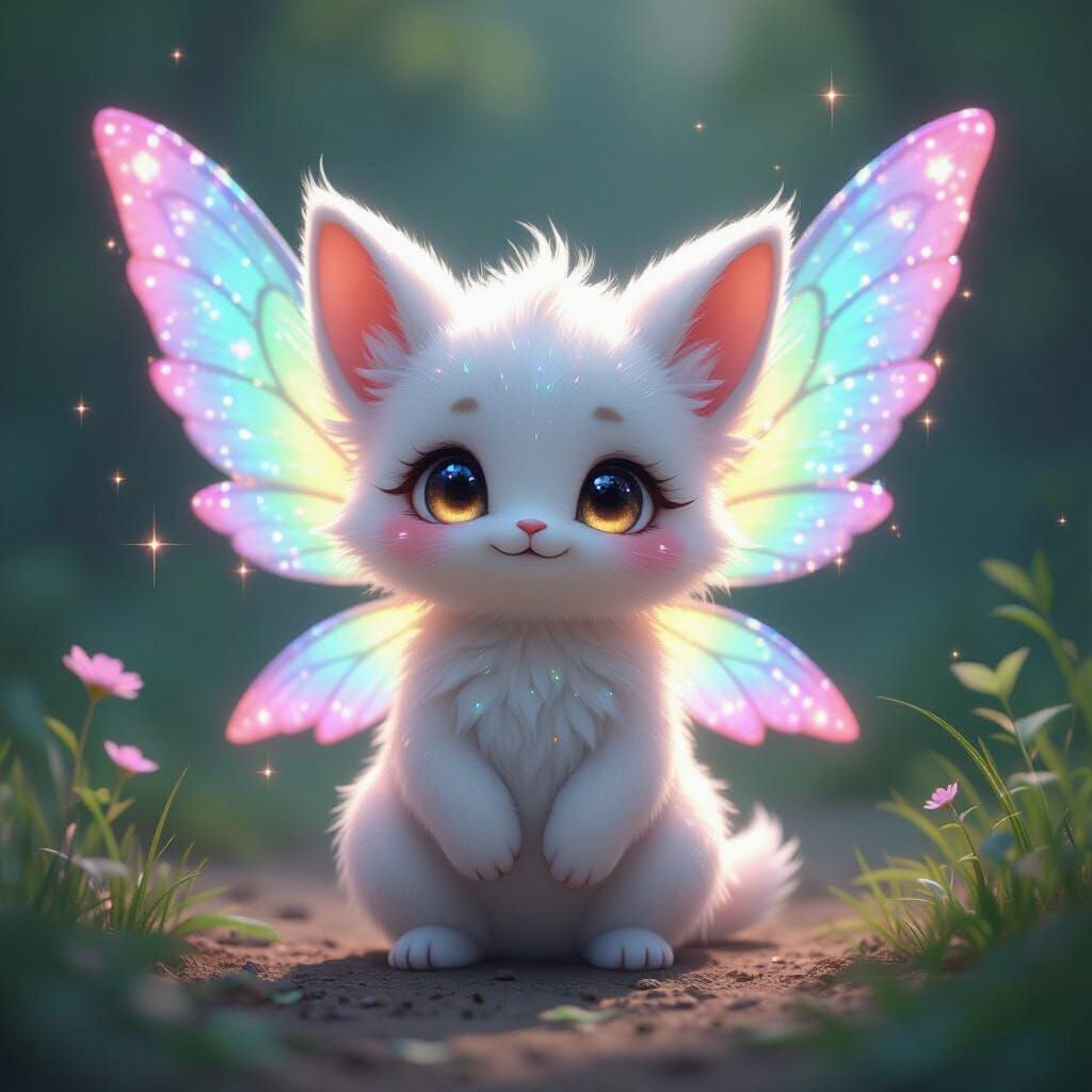 Adorable Creature With Sparkly Pastel Wings in 3D Anime Styl...