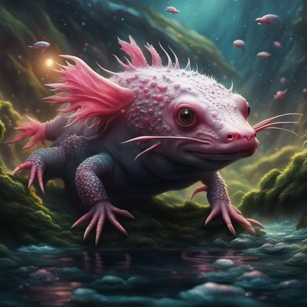 Epic Axolotl in Digital Matte Painting Style