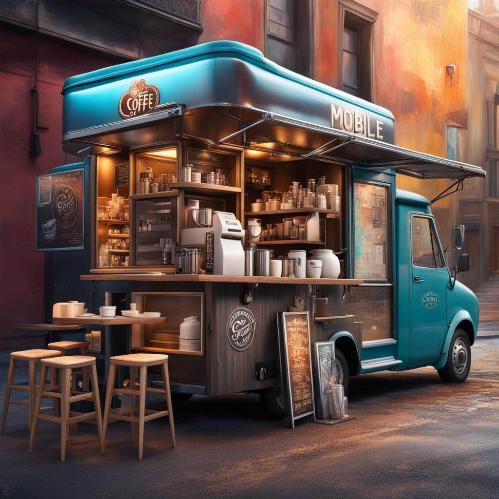 Hyperrealistic Mobile Coffee Shop Concept Art