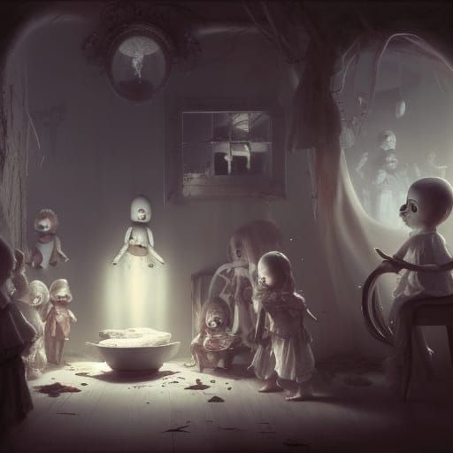 Haunted Daycare with Ghosts, Dark Fantasy Concept Art