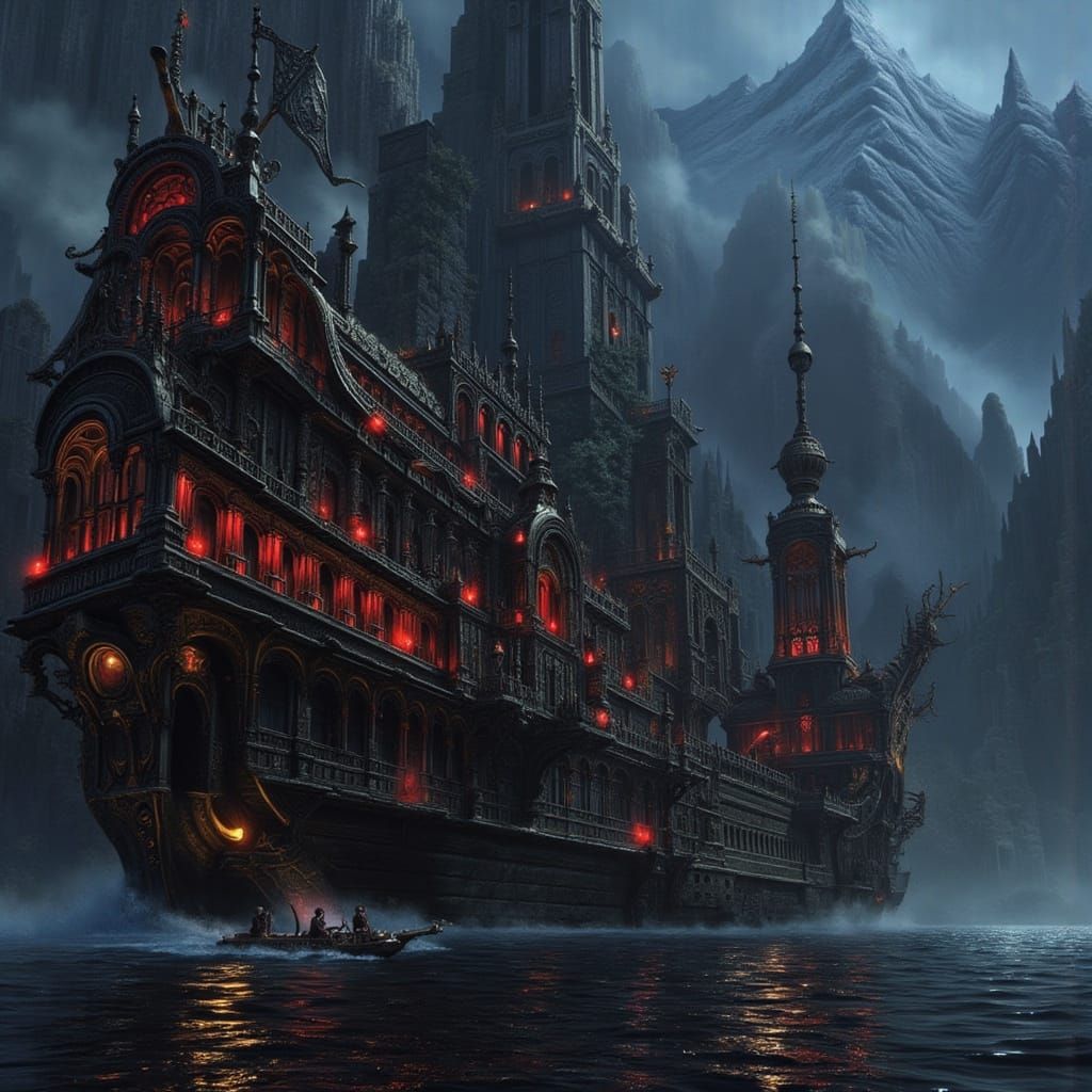 Mystical Pirate Ship in Art Nouveau Punk Style