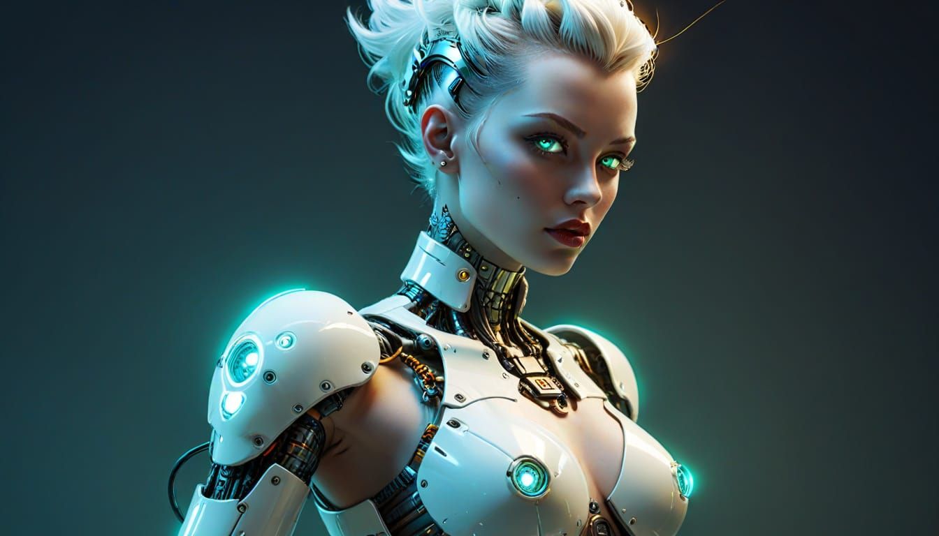 Cyberpunk Android Pin-Up with Glowing Accents