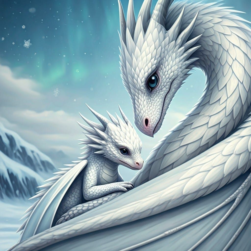 Frosted Winter Dragon Family in Ethereal Hues