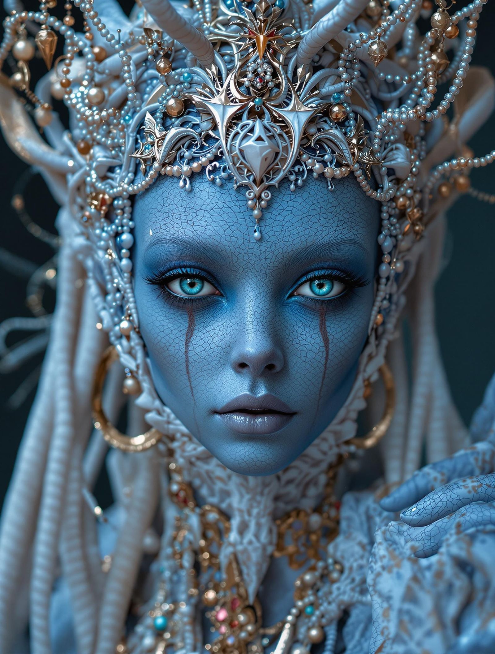 The Blue Alien Goddess in Hyperrealistic Style