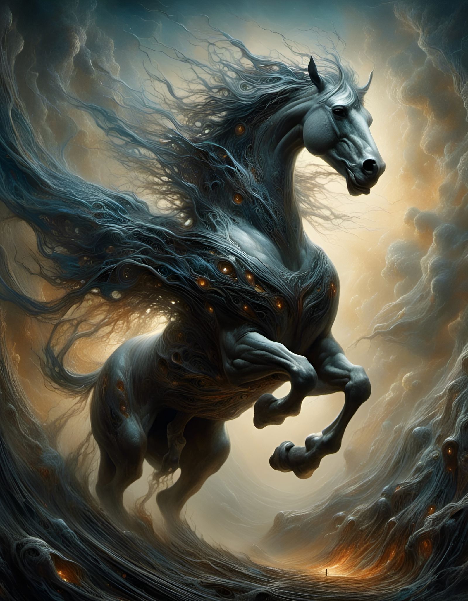 Ominous Rider on Pale Horse in Darkest Eclipse