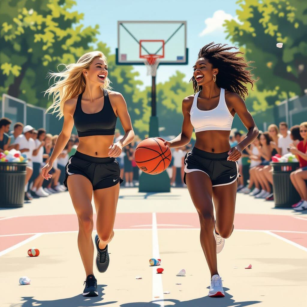 Women Playing Basketball on Urban Court