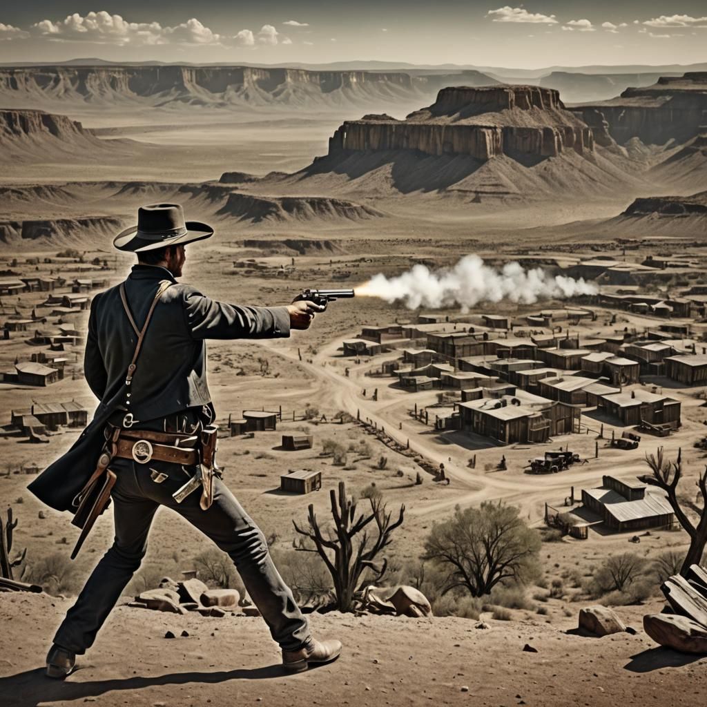 Wild West Gunslinger Duel in Hyperrealistic Style