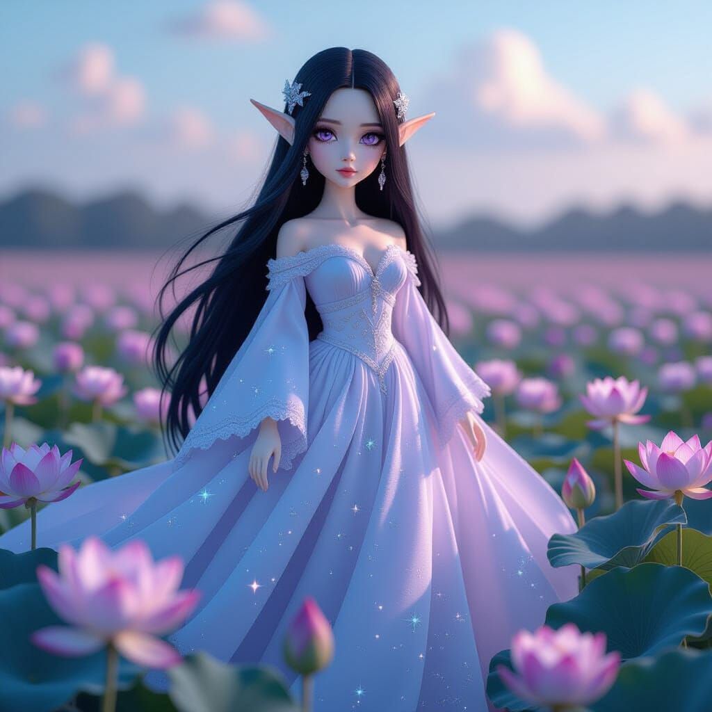 Porcelain Elf Doll in Moonbeam Dress