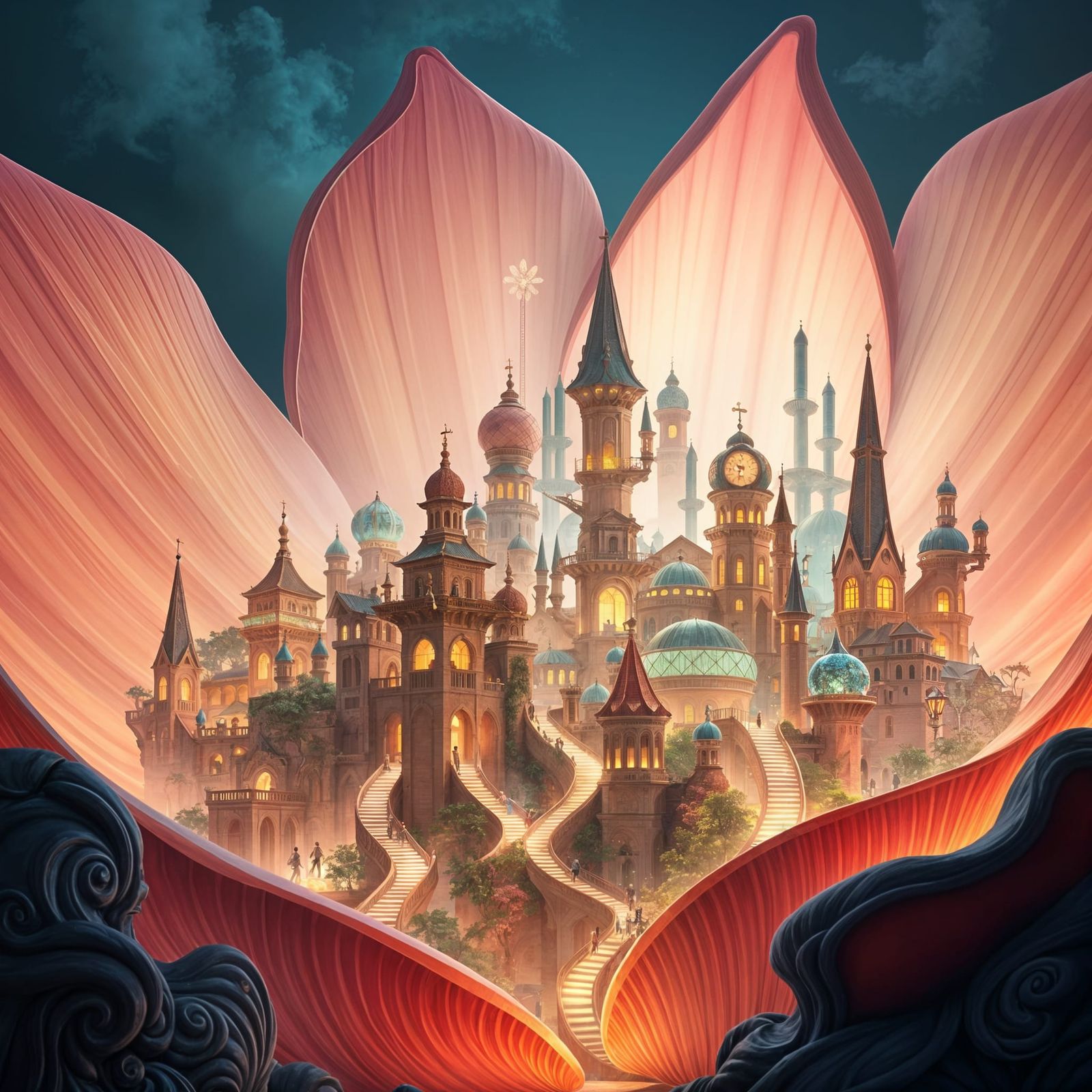 City Nestled Within Enormous Flower Petals