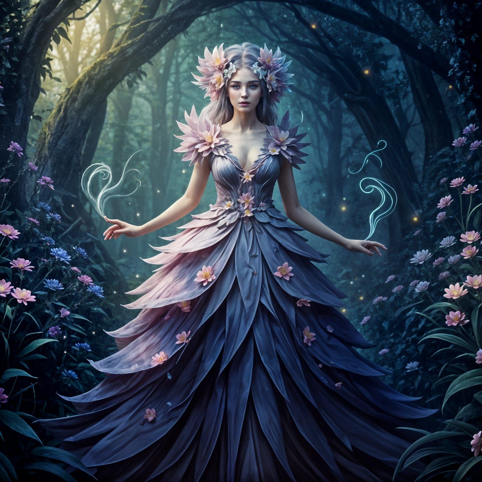 Ethereal Archfey Woman Emerging from Enchanted Glade