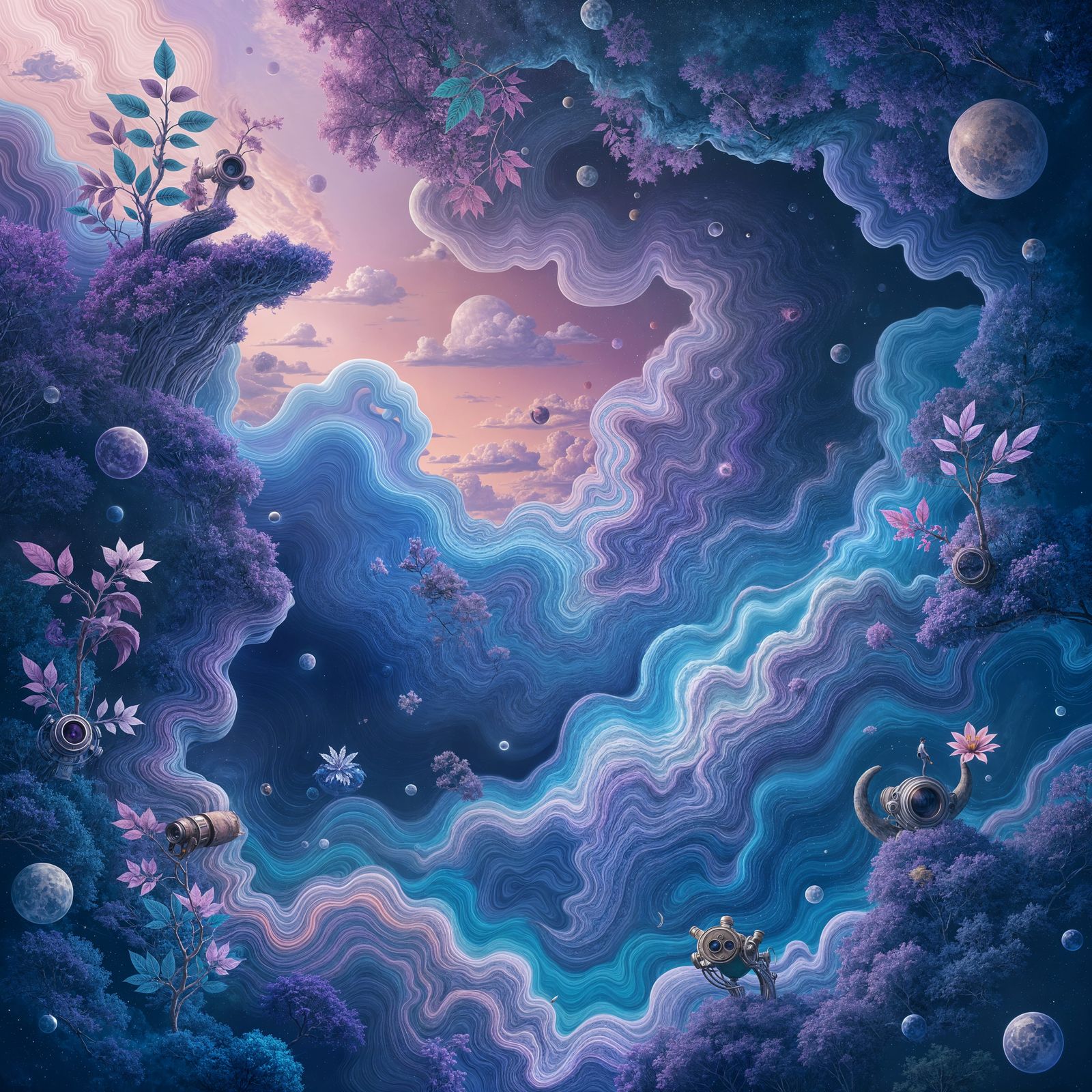 Abstract Purple and Blue Wallpaper in Detailed Matte Style