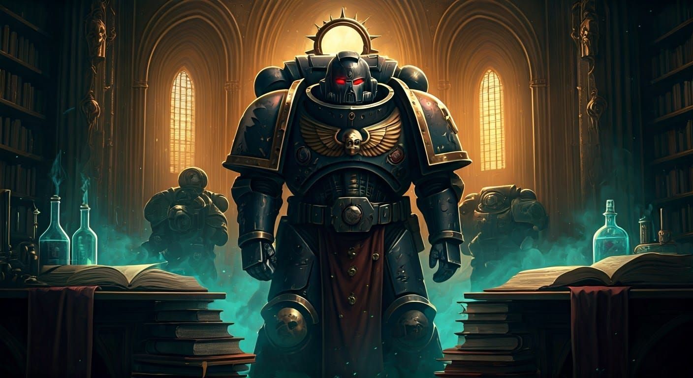 Space Marine Apothecary in Mystical Library