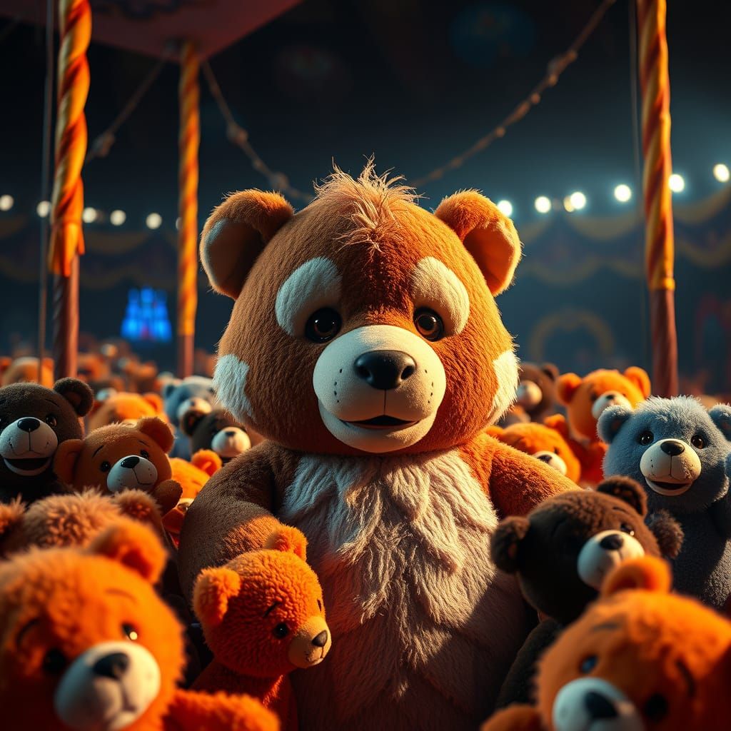 Giant Stuffed Animal at Circus in Hyperrealistic Style