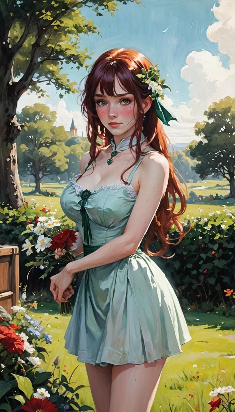 Whimsical Sorceress in Emerald Green Dress