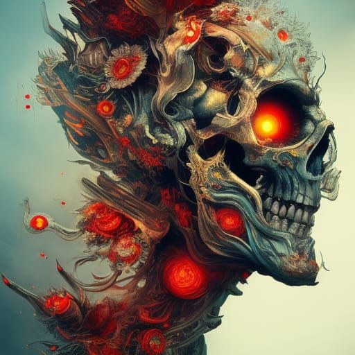 Dark Fantasy Warrior in Crimson Armor, Digital Art