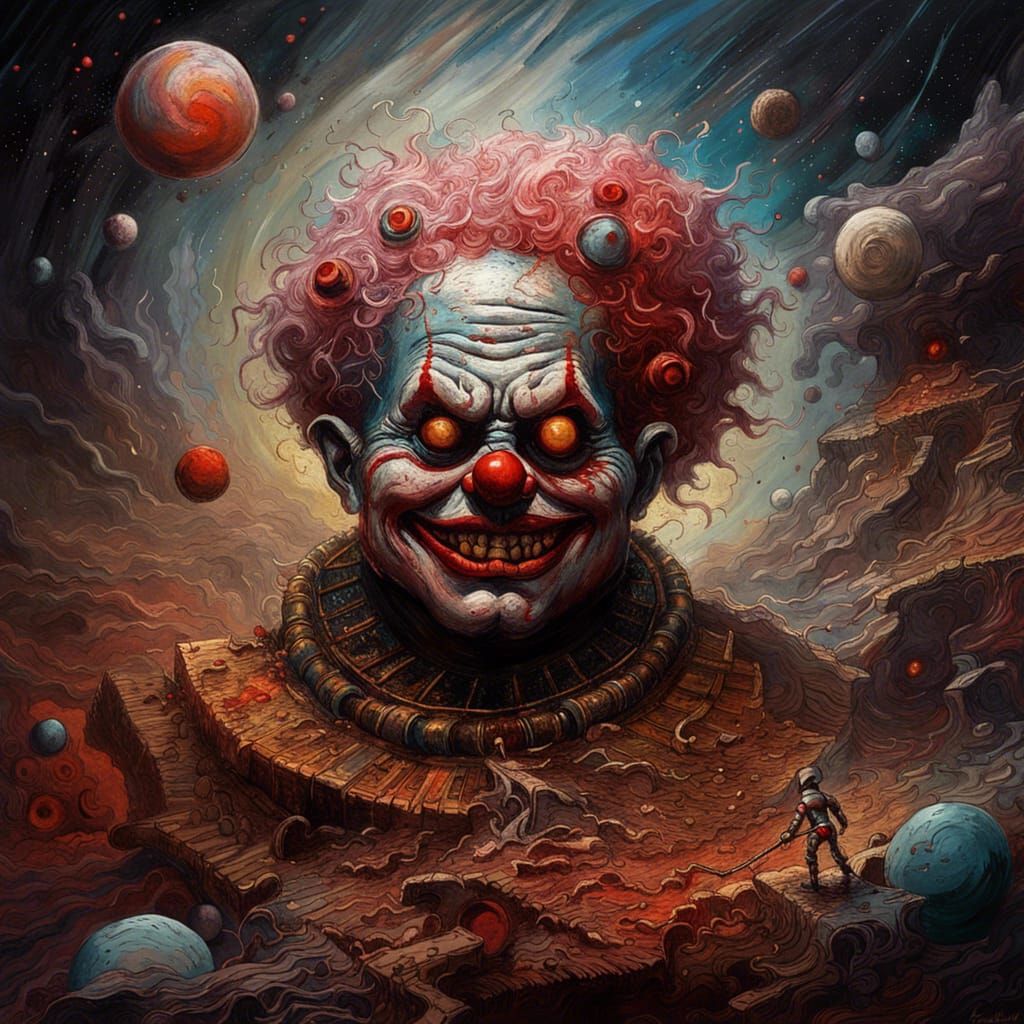 Cosmic Satanic Clownscape in Impasto Style