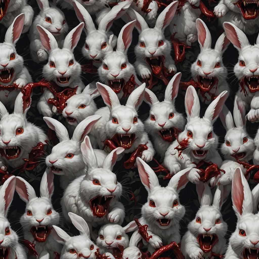 Sinister Rabbit Eating Bloody Remains: 80s Horror Art