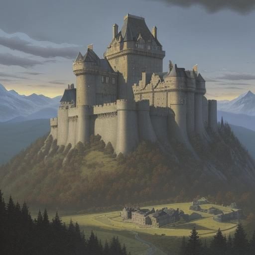 Modern Castle on Plateau in Comic Book Art