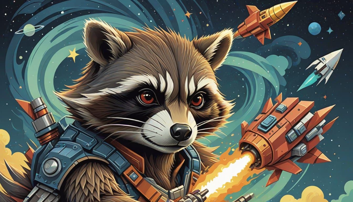 Rocket Raccoon in Abstract Vector Fractal Style