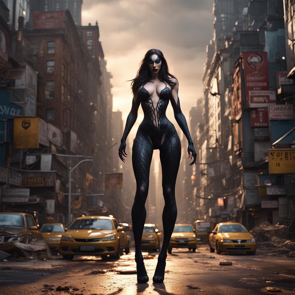 Seductive Female Figure in NYC, Fantasy Concept Art