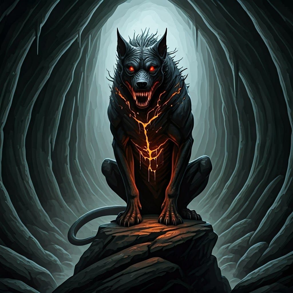 Ethereal Hellhound Illuminates Ancient Cave