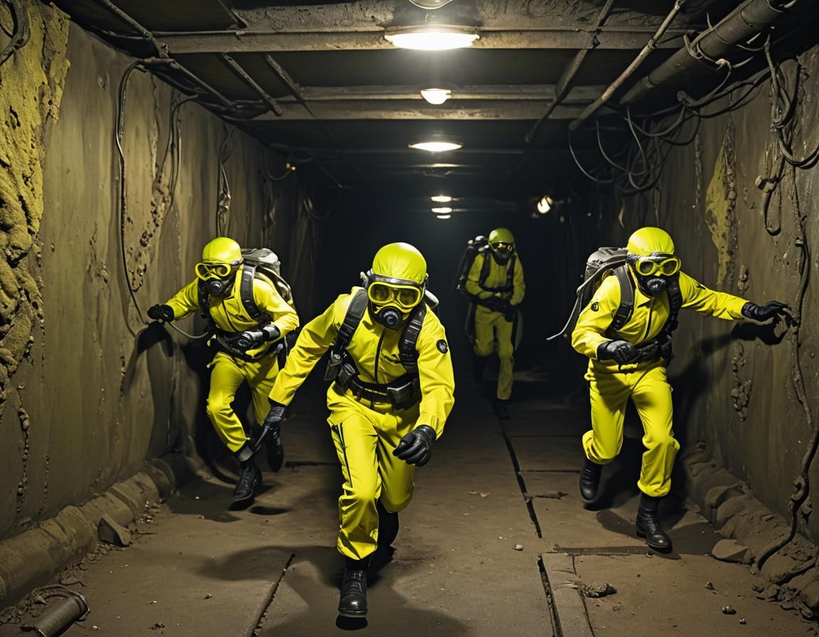 Bunker Dwellers Fleeing Tentacles in Underground Bunker