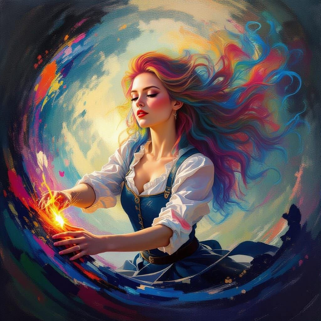 Powerful Red-Haired Woman Embodies Creation in Hyperrealisti...