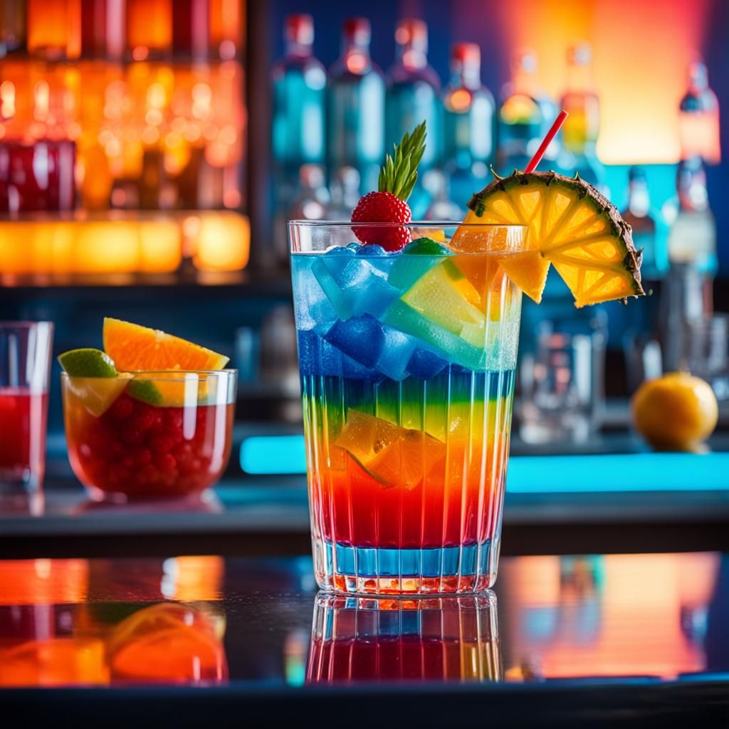 Rainbow Cocktail Still Life: Vivid Digital Art