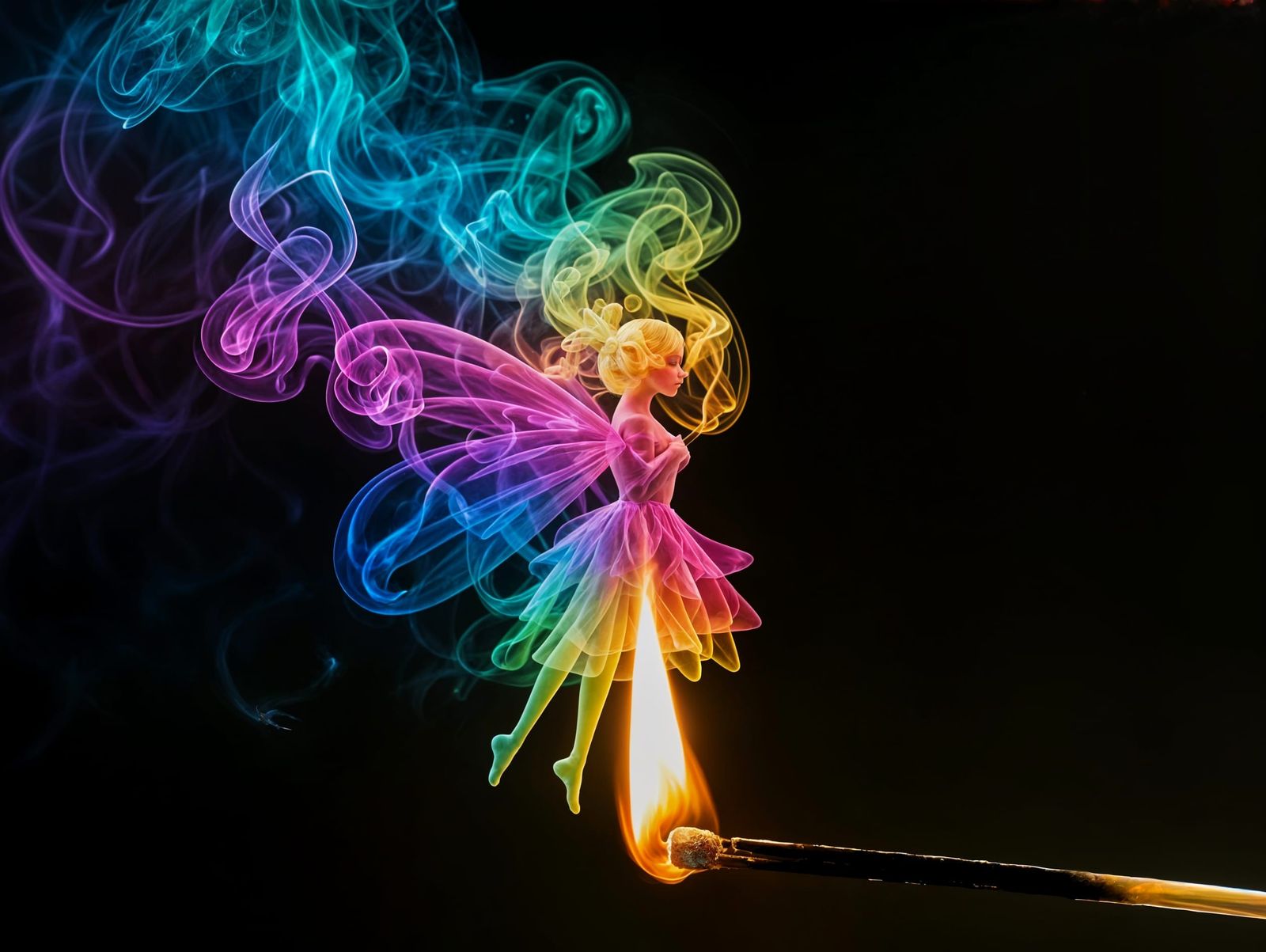 Rainbow Smoke Fairy Emerges from Matchstick