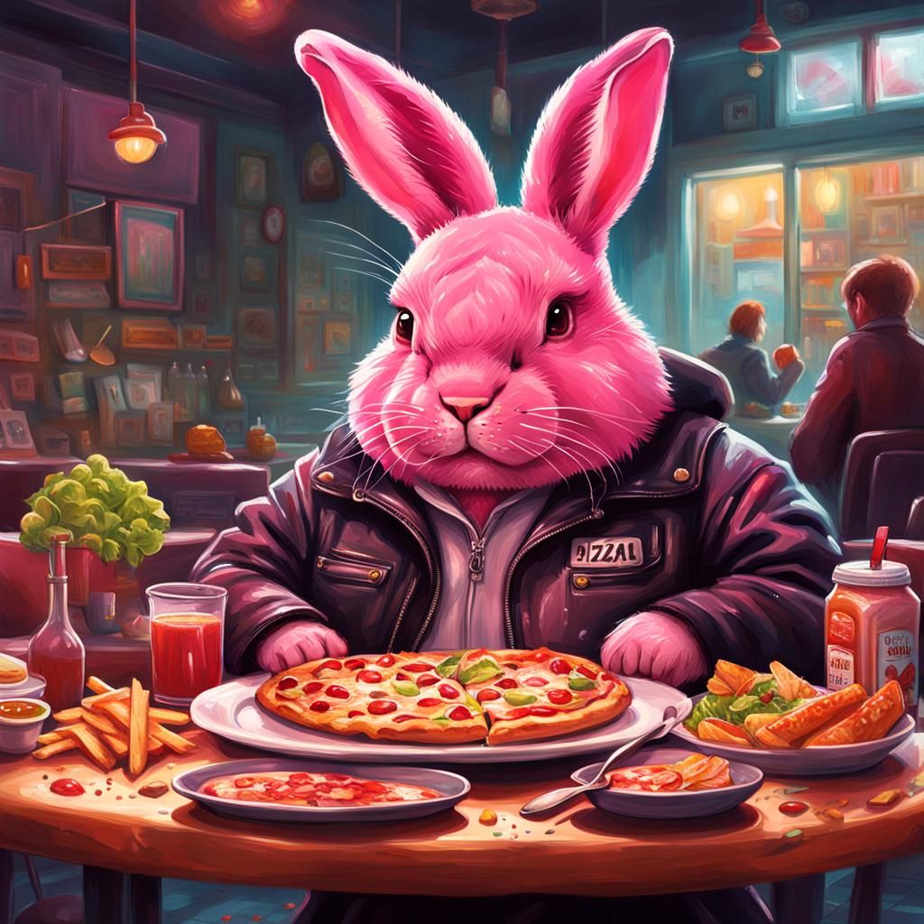 Fluffy Bunny Feast: A Hyperrealistic Surreal Scene