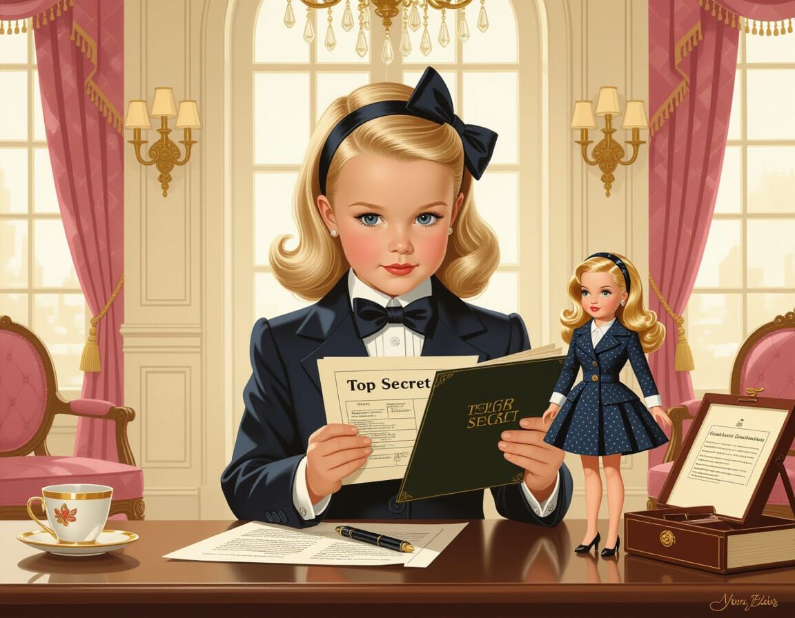 Girl Spy with Secret Folder in Pin-Up Style