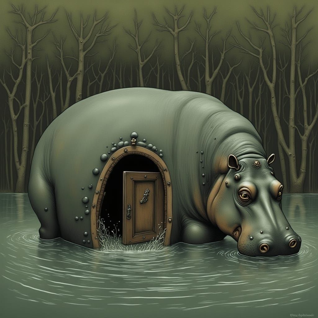Hippo Doorway: A Bizarre River Scene