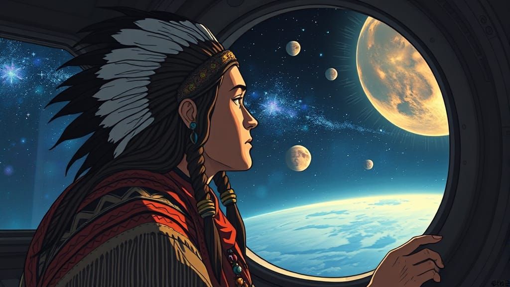 Native American Shaman Stares into Space: Ghibli Style