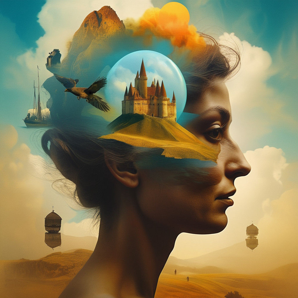 Surreal Fantasy Dreamscape in Vibrant Double Exposure Collag...