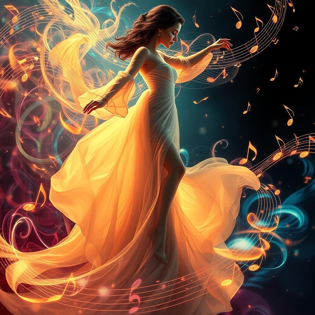 Elegant Woman in Musical Soundscape, Electric Expressionism