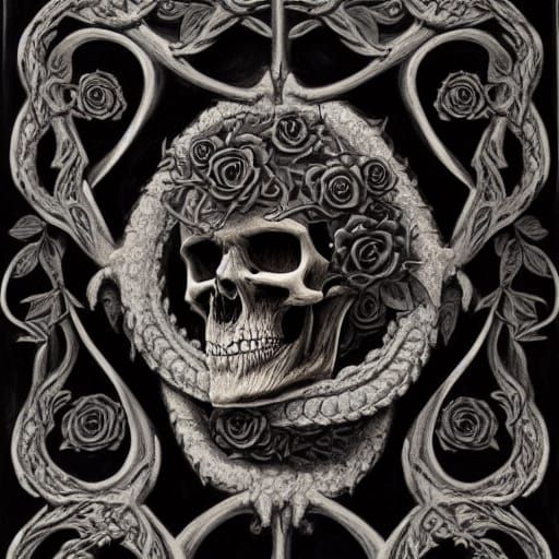 Intricate Gothic Tombstone with Roses and Skulls