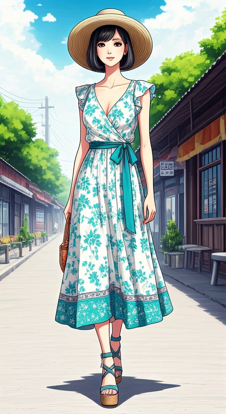 Thailandese Woman in Bohemian Dress: Anime Style