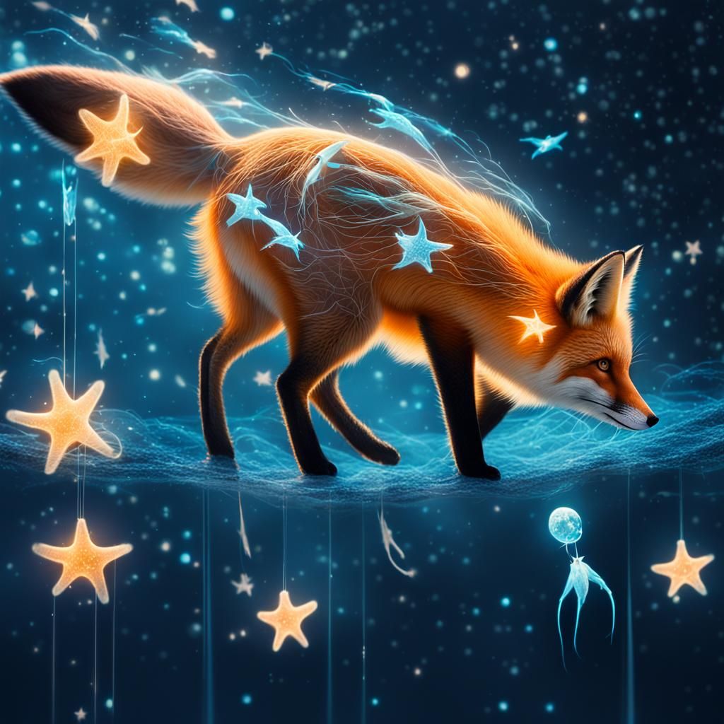 Surreal Underwater Fox Floating in Space