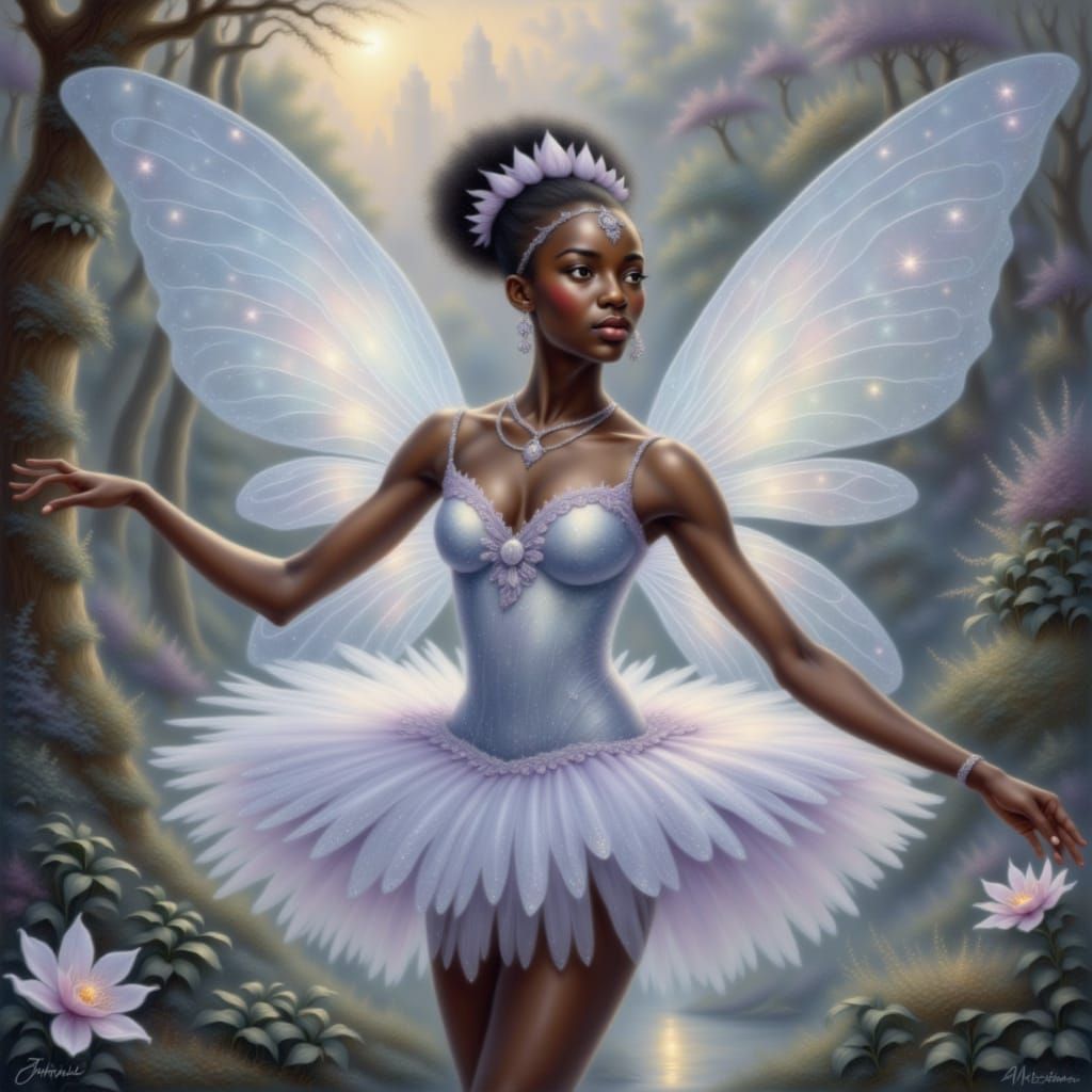 Epic Digital Painting of a Majestic Nubian Fairy in a Sparkl...