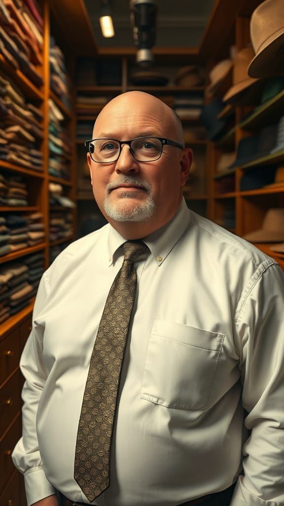 Real Photo of Bald Man in Haberdashery