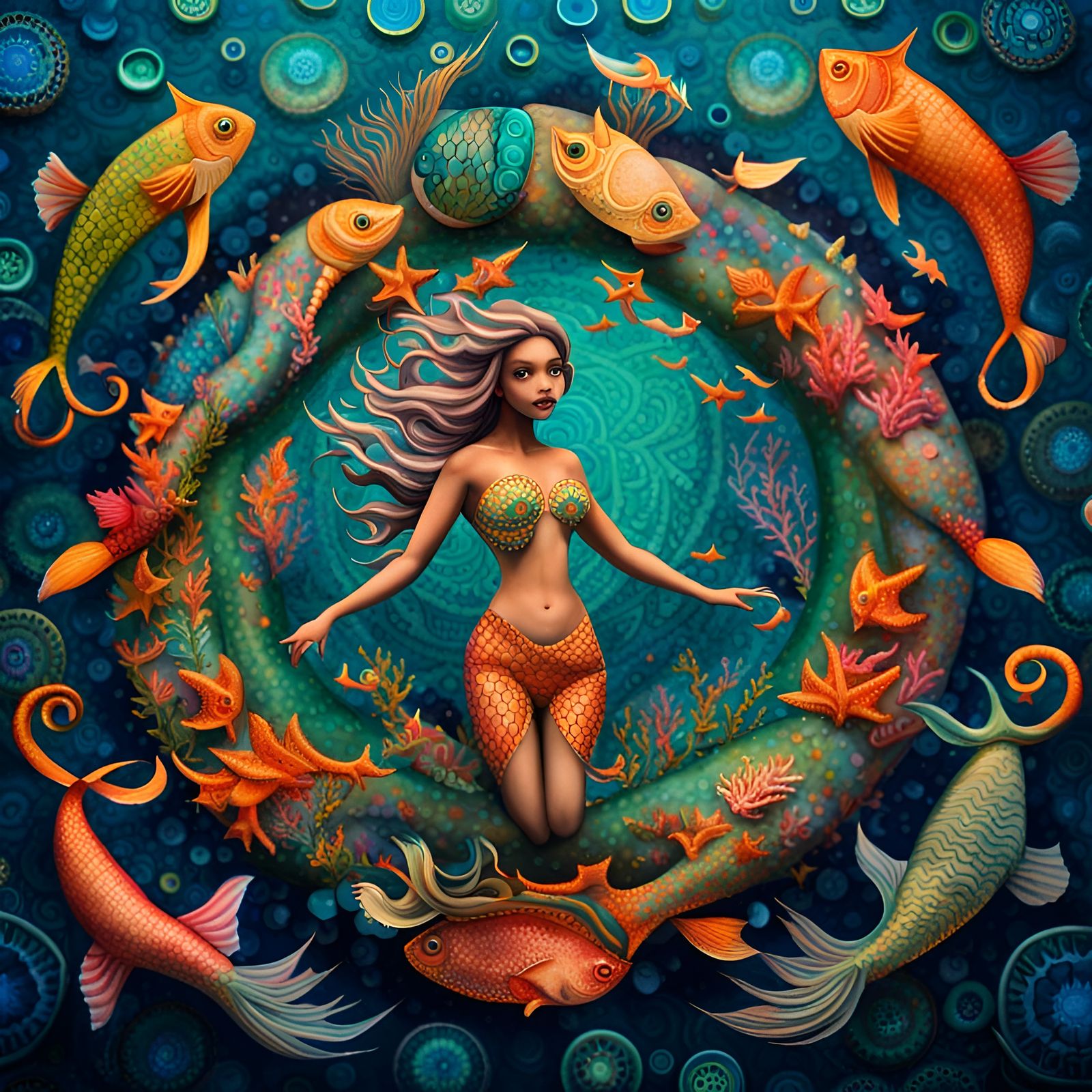 Underwater Mermaid Party in Atlantis: Abstract Art