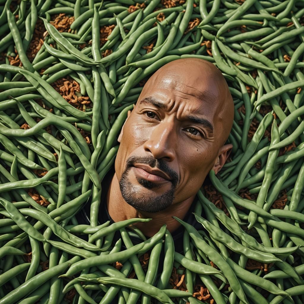 Green Bean with Dwayne Johnson Face: Cinematic Film Still