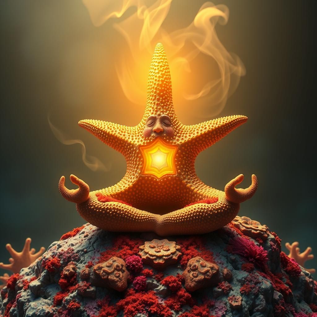Starfish Meditating in Yoga Pose, 3D Rendered Art