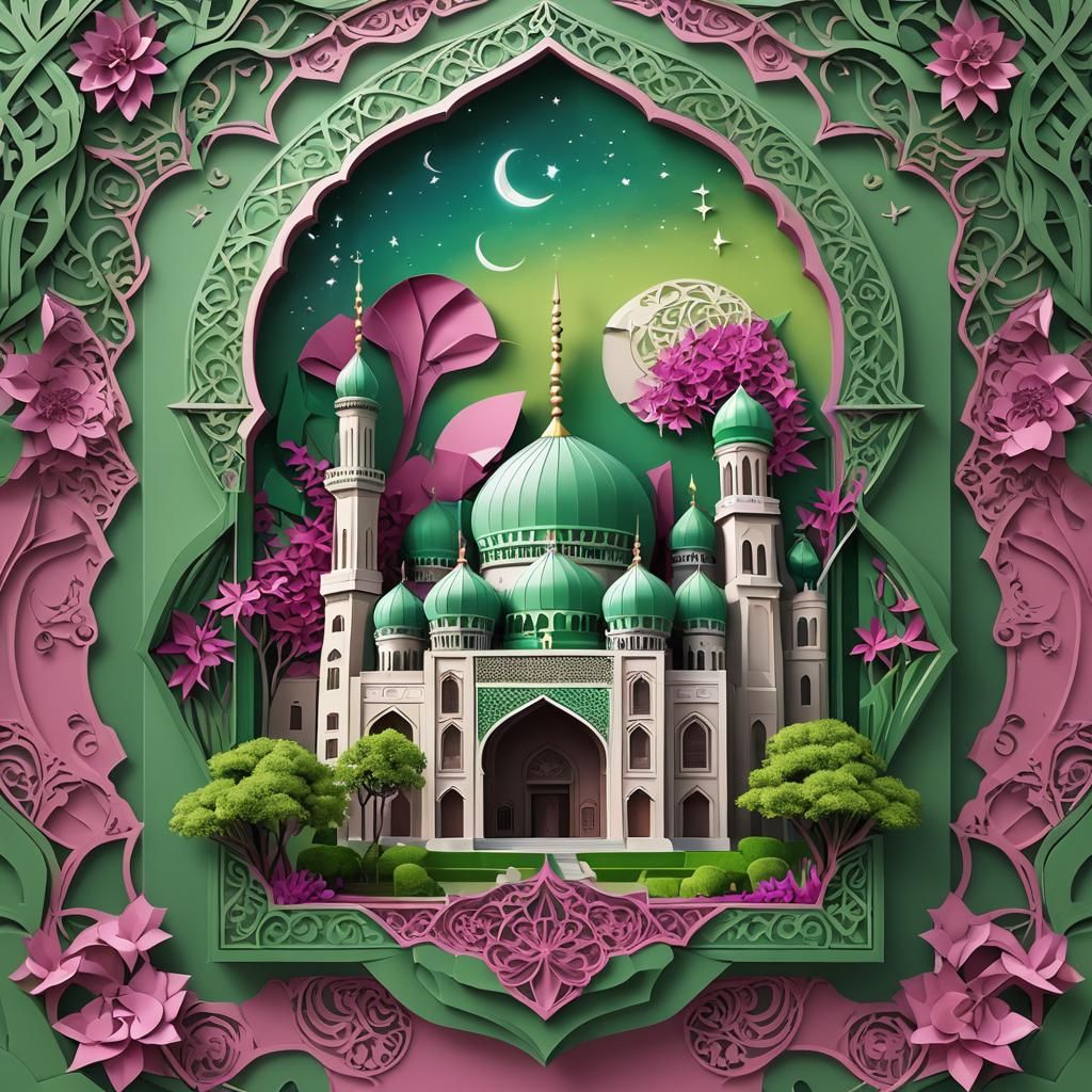 Eid Al-Fitri Masjid Card in 3D Anime Art