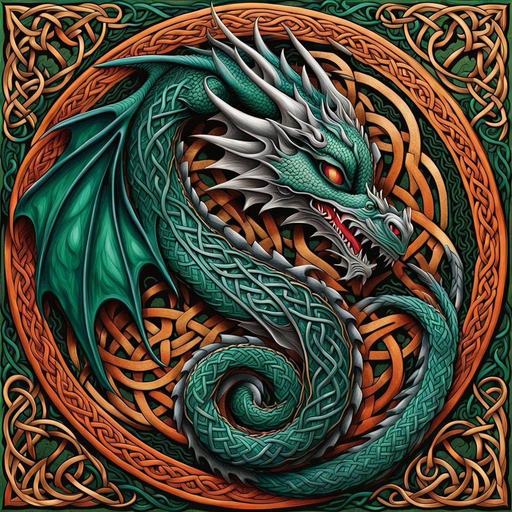 Celtic Dragon in Abstract Knot Design