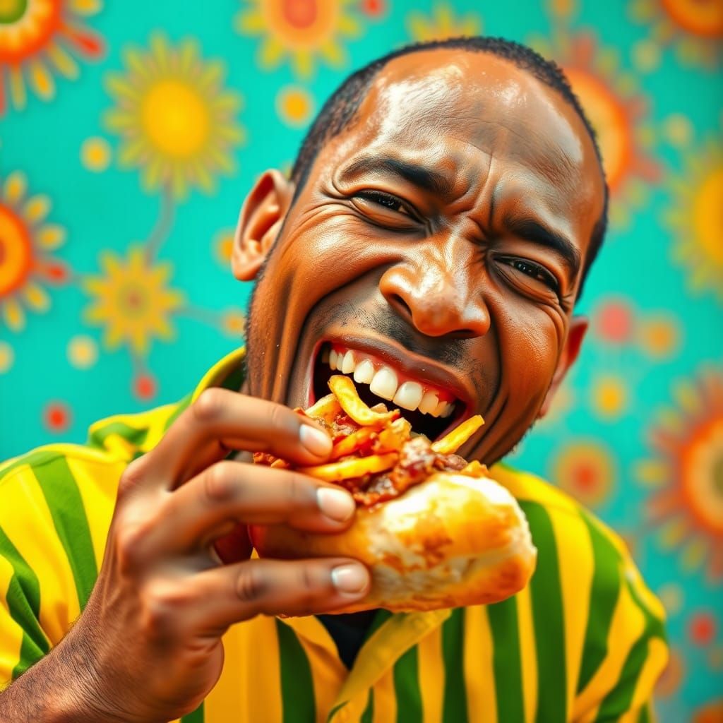 Man Enjoys Colorful South African Street Food