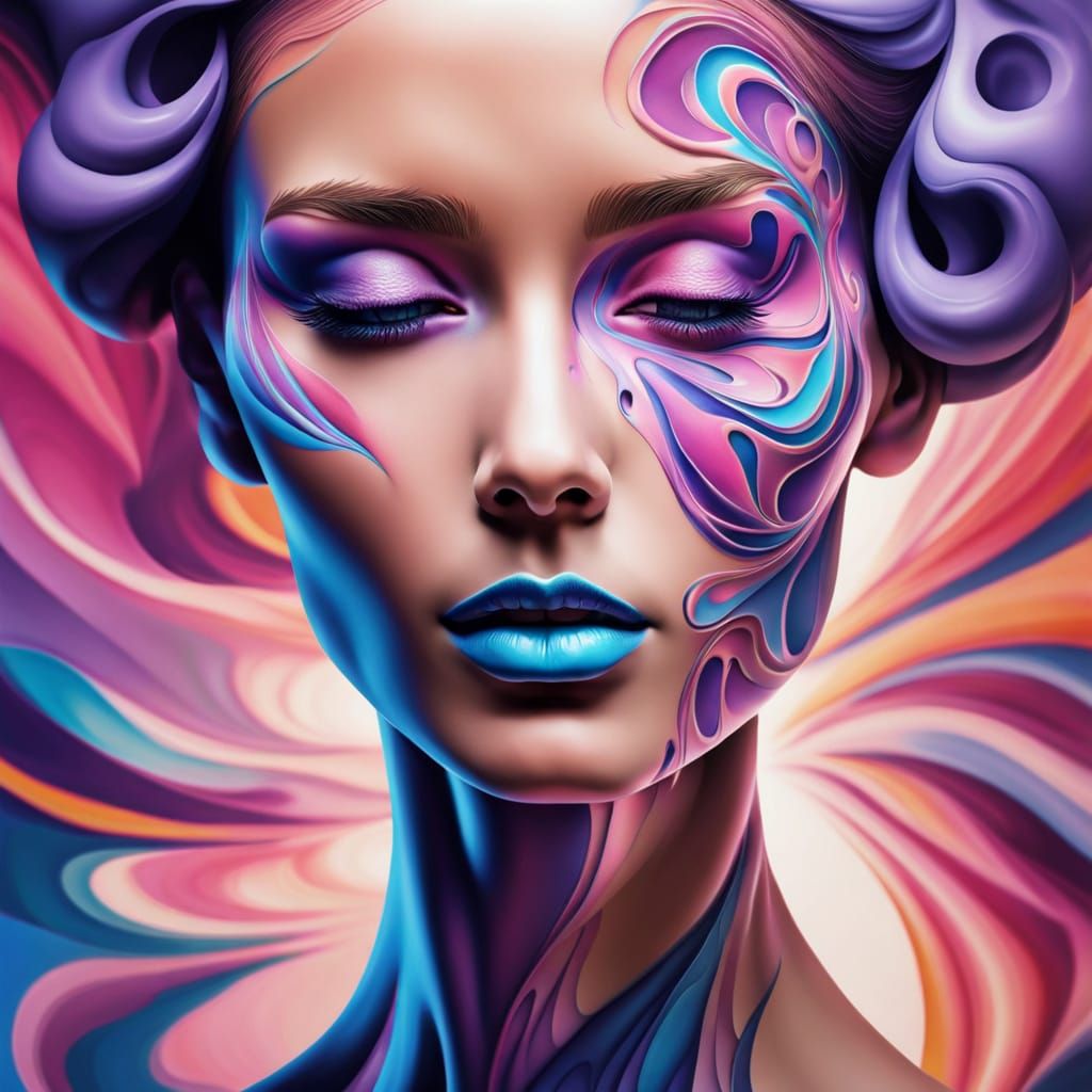 Surreal Melting Portrait with Abstract Patterns