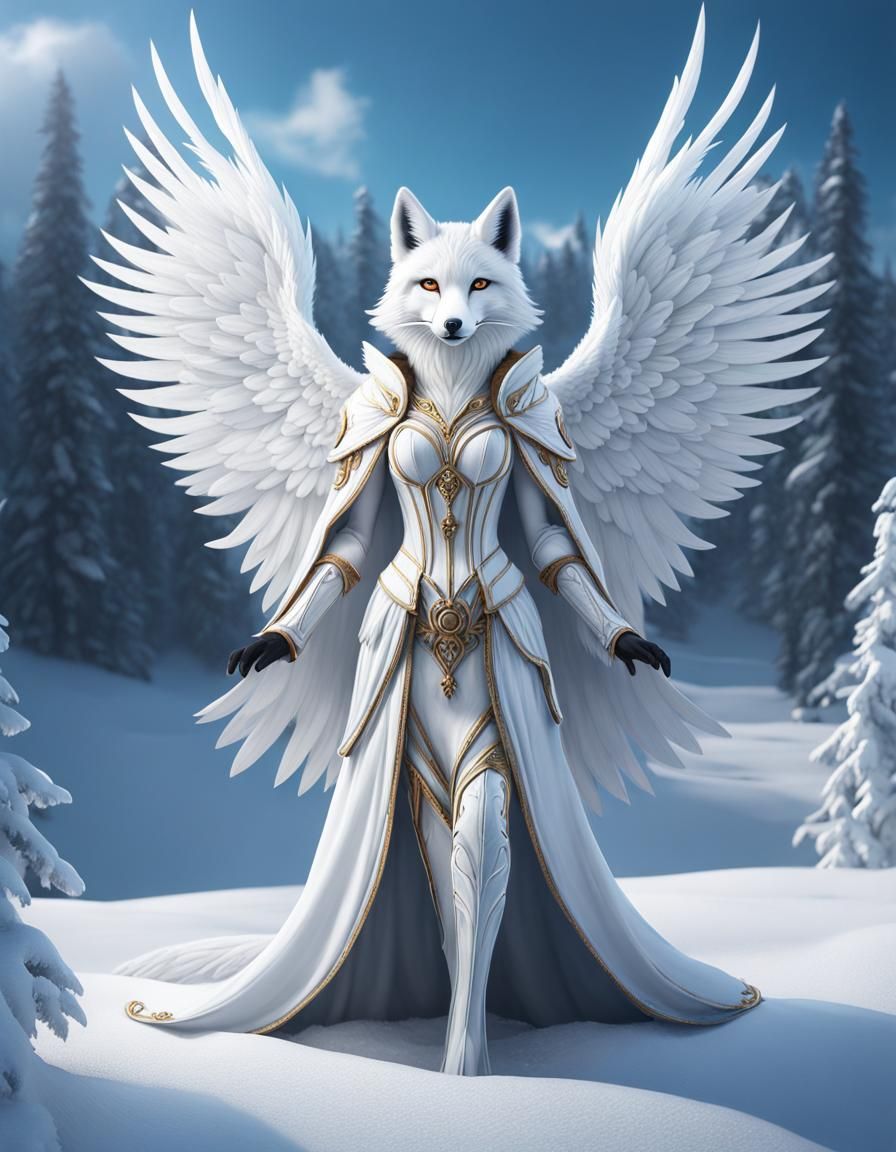 Angel Fox in Snowy Scene: Fantasy Concept Art