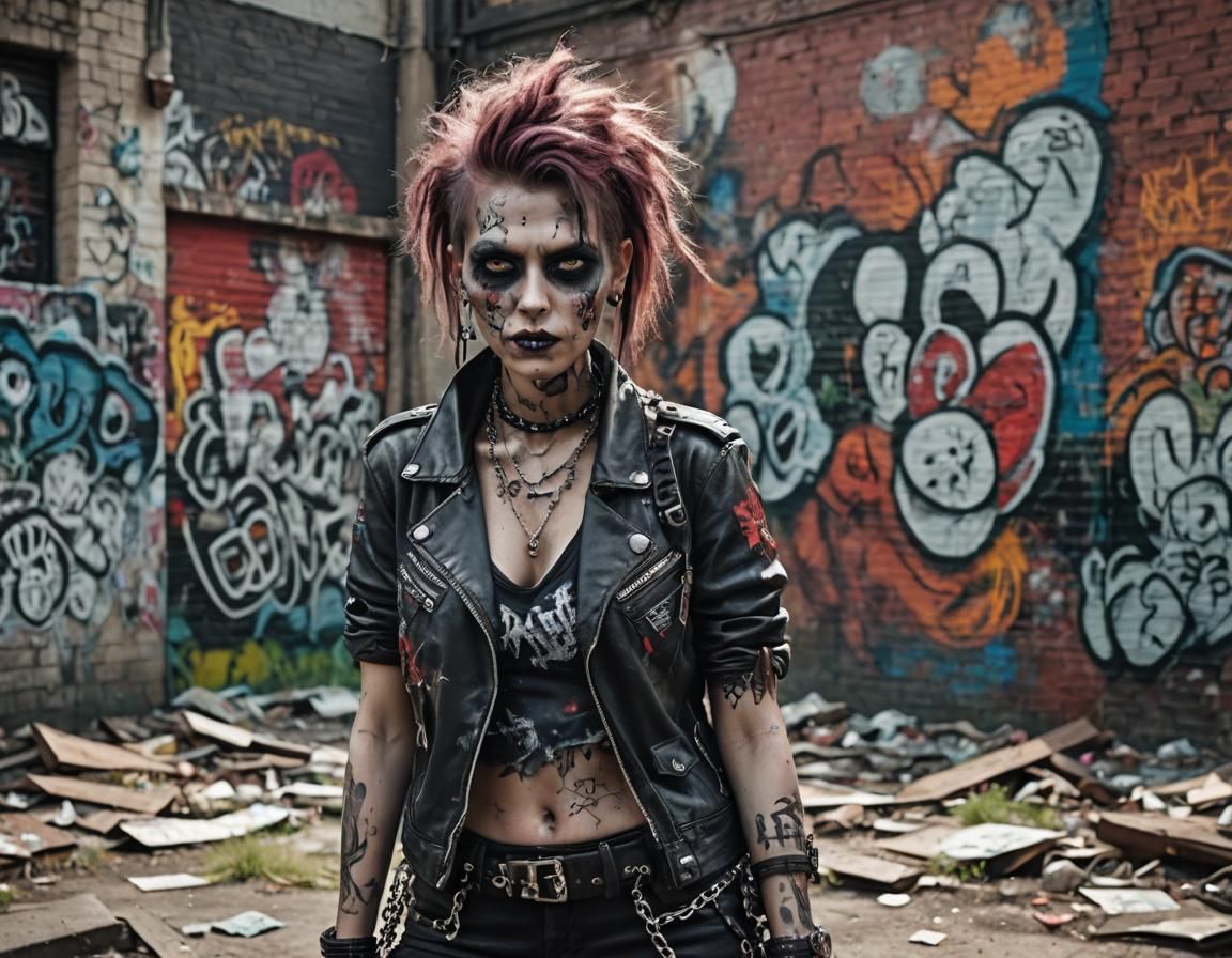 Punk Zombie Queen in Graffiti Ruins