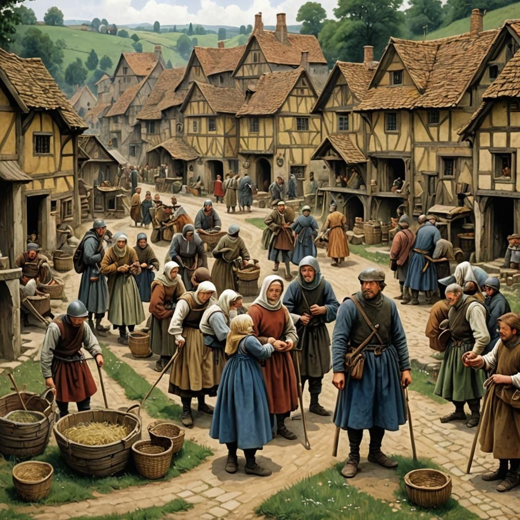 Medieval Village Life: Detailed Matte Painting
